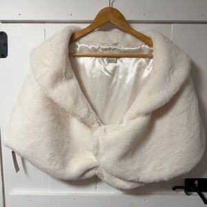BHLDN Cream Faux Fur Cape